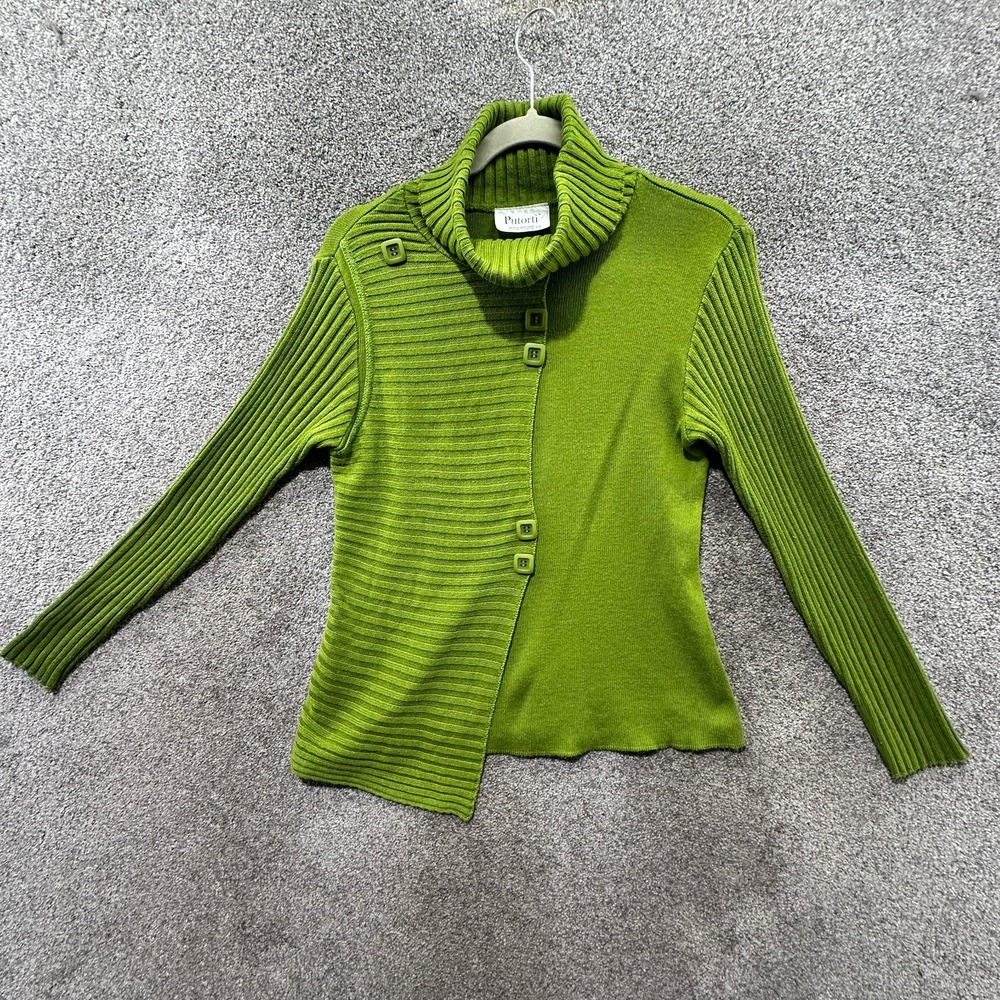 Putorti Cardigan Sweater Women Large Green Button Up Artsy Unique Made In Canada